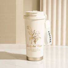 1pc 17.6oz(500ml) Coffee Travel Mug With Straw & Dual-Use Flip Lid, Double-Layer Vacuum Insulated Coffee Cup, Leak-Proof Thermal Cup, 316 Stainless Steel And Ceramic Inner Container, Non-Slip Tumblers With Handle, Heat-Resistant And Not Hot Car , For Men And Women Indoor Outdoor Office Family Parties Schools Driving Trips Camping