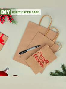 3 pièces Sacs en papier kraft marron, sacs en papier faits maison, un assortiment de 3 tailles avec poignées. Convient pour les entreprises, les courses, le de détail, les cadeaux de fête, l'emballage et l'utilisation dans la cuisine de la maison