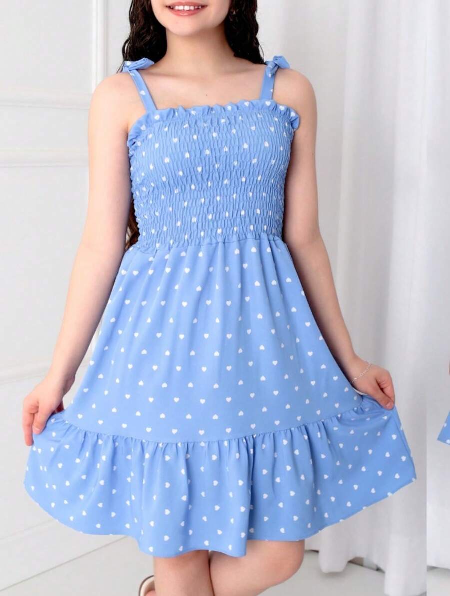 SHORT DRESS FOR YOUNG CHILDREN'S GIRLS, TANK TOP WITH LAXTEX RUFFLE, PRINTED STRAPS - 藍色 - 查看 1