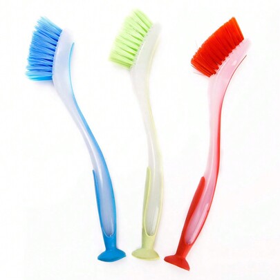 1/2/3/4pcs Suction Cup Dishwashing Brush Set, Soft Bristles With Long Handles, Kitchen & Bathroom Scrubbing Brushes For Dishes, Pots, Pans, Stove, Cleaning Supplies