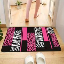 1pc Leopard And Zebra Print Area Rug, Pink Black White Animal Pattern, Polyester Non-Slip Backing, Home Decor Accent Carpet For Living Room, Bedroom, Office, Geometric Hunting Decoration Mat