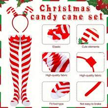 4pcs Christmas Candy Cane Headband And Socks Set, Includes 2pcs Candy Cane Headbands And 2 Pairs Of Candy Cane Knee High Socks, Suitable For Women And Girls Christmas Party Costume Prom - Multicolor - View 4