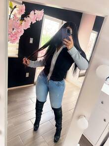 BLACK AND GREY TONE PLUSH SLEEVE JACKET - Black - View 2