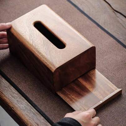 1 pieza Caja de pañuelos de madera de nogal, nueva caja de pañuelos de madera de estilo chino para la sala de estar, caja de almacenamiento de pañuelos de alta calidad y de lujo moderna, soporte de servilletas de alta durabilidad con tapa de fácil extracción, adecuado para sala de estar, baño, Navidad, Ramadán, regalo de Año Nuevo