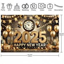 1 Pezzo Striscione Riutilizzabile per Festa di Capodanno con Decorazioni in Oro - Orologio, Palloncino, Bicchiere di Champagne, Decorazione Multifunzionale per Celebrazioni di Capodanno, Sfondo Decorativo da Parete per Interno ed Esterno, Disponibile in Varie Dimensioni (210*150/150*100/100*75CM)