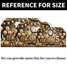 1 Pezzo Striscione Riutilizzabile per Festa di Capodanno con Decorazioni in Oro - Orologio, Palloncino, Bicchiere di Champagne, Decorazione Multifunzionale per Celebrazioni di Capodanno, Sfondo Decorativo da Parete per Interno ed Esterno, Disponibile in Varie Dimensioni (210*150/150*100/100*75CM)
