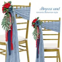 50 PCS Cheesecloth Chair Sashes, Wedding Aisle Decorations Chair Bows Sashes Designed, Universal Chair Covers Chair Sash For Wedding Reception Party Hotel Event Decoration - Dusty Blue - View 3