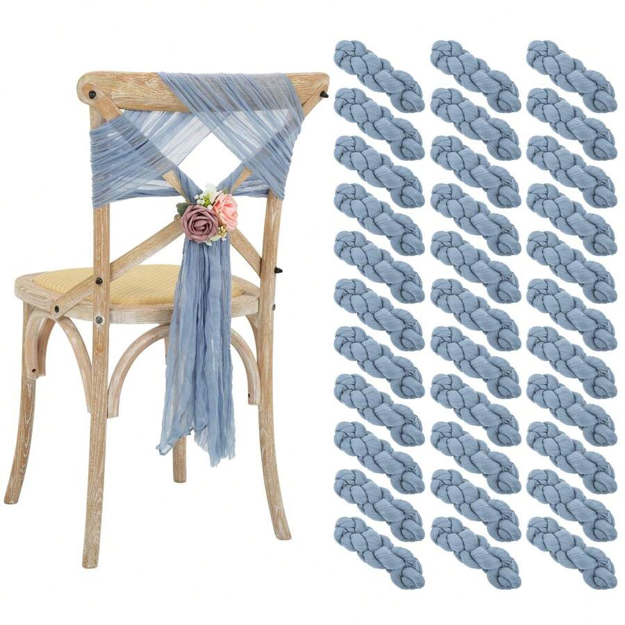 50 PCS Cheesecloth Chair Sashes, Wedding Aisle Decorations Chair Bows Sashes Designed, Universal Chair Covers Chair Sash For Wedding Reception Party Hotel Event Decoration - Dusty Blue - View 1