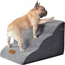 1pc Dog Stairs For Small Dogs, High Density Foam Pet Stairs, Washable Cover And Non-Slip Base, Dog Steps Ladder Perfect For Injured/Older Dogs, Pet With Joint Pain - Grey - View 12