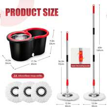Spin Mop And Bucket, 360 Mop And Bucket With Wringer Set 3 Mop Heads, Stainless Steel Floor Spin Mop Bucket System For Floor Cleaning - 2 Đầu lau-ĐEN - Xem 6