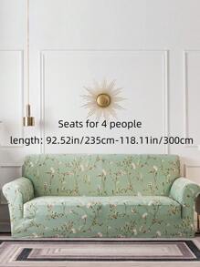 1 件牛奶丝花卉印花弹力全盖沙发套，居家防尘宠物友好，四季通用 - 彩色 - 查看 9