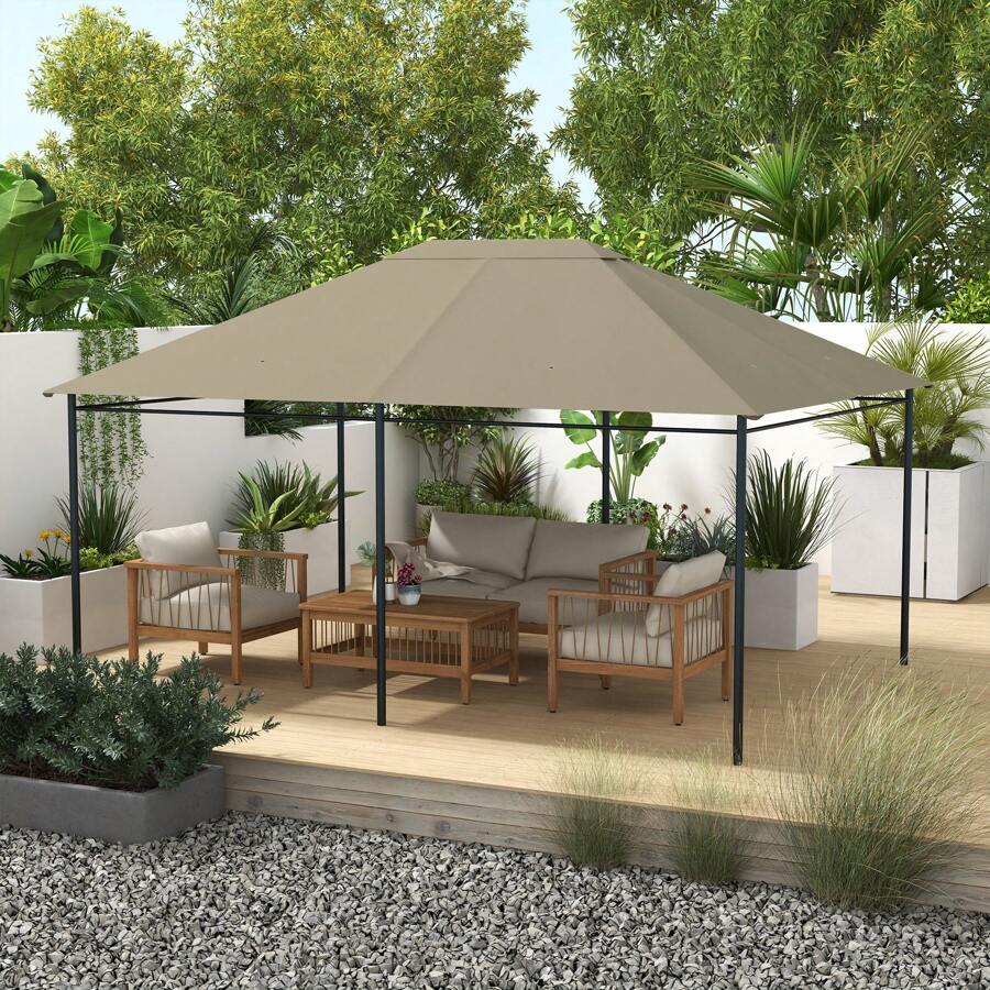 Outsunny 3 X 4m Gazebo Canopy Replacement Covers, Garden Gazebo Roof Replacement With Vents And Drain Holes, TOP COVER ONLY - Caqui - Ver 1