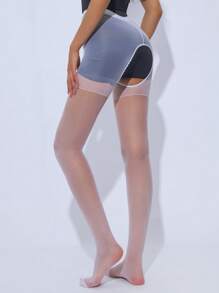 1 Pair Women's Open-Crotch Sheer Pantyhose, Super Thin Sexy Transparent, Suitable For Dancing