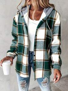 Women's Retro Plaid Casual Hooded Jacket