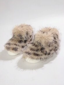 可爱小众时尚毛茸茸靴子，女式保暖高筒冬季雪地靴 - 棕色 - 查看 5