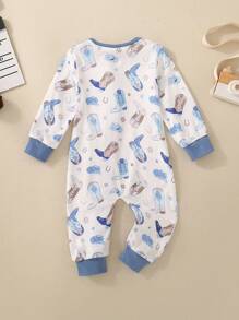 Baby Boy Printed Zip-Up Romper, Casual, Comfortable & Loose Fitting, Sports & Leisure Wear