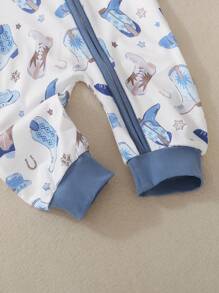 Baby Boy Printed Zip-Up Romper, Casual, Comfortable & Loose Fitting, Sports & Leisure Wear