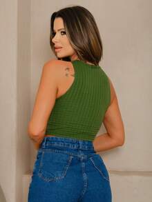 KIT 2 Basic Women's 3D Cropped Tank Tops - Comfortable For Everyday, Summer Fashion In Air Bubble Fabric - Xanh quân đội và hồng - Xem 7