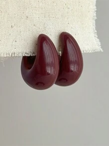 Vintage Silver Needle Dark Wine Red Drop Earrings Female Resin Personalized Elegant Earrings Gift