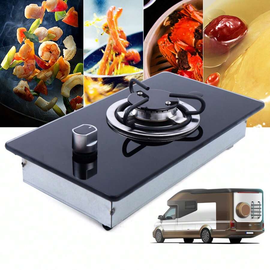 Boat Caravan RV Camper 1 Burner LPG Gas Stove Hob With Tempered Glass