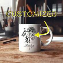 1 个 11 盎司个性化名字生日花朵陶瓷杯，定制 330 毫升白色马克杯，定制咖啡杯带出生月份花朵，生日、结婚礼物感恩节、圣诞节、周年纪念日送给家人和朋友的理想礼物 - 330ml橫版生辰花馬克杯 - 查看 1