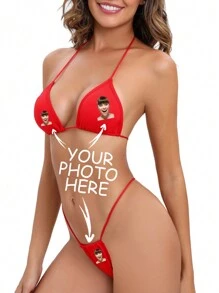Custom Personalized European & American Style Lace-Up, Sexy Solid Color Funny Bikini Set, Women's Swimsuit