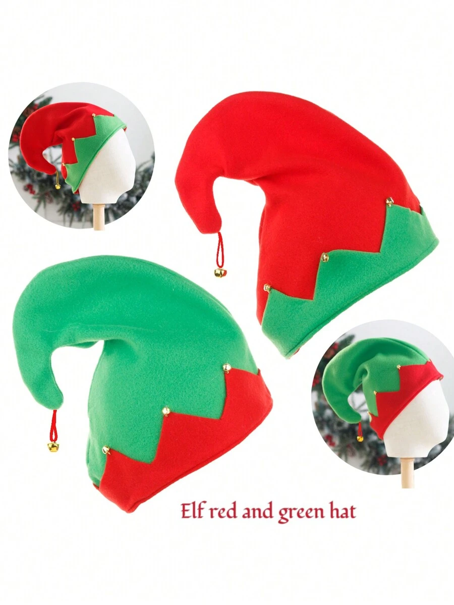 1pc Red & Green Christmas Hat, Christmas Kids Hat, Red & Green Velvet Bell Festive Party Headdress