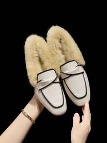 Mengshangli Women's Furry Shoes, Suitable For Spring, Autumn And Winter, Loafers, Velvet Driving Loafers, Flat Shoes, Internet Celebrity Shoes - Apricot - View 3
