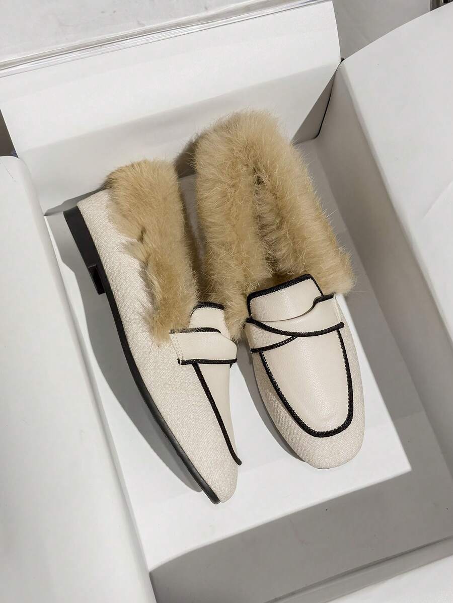 Mengshangli Women's Furry Shoes, Suitable For Spring, Autumn And Winter, Loafers, Velvet Driving Loafers, Flat Shoes, Internet Celebrity Shoes - Apricot - View 1