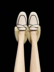 Mengshangli Women's Furry Shoes, Suitable For Spring, Autumn And Winter, Loafers, Velvet Driving Loafers, Flat Shoes, Internet Celebrity Shoes - Apricot - View 7