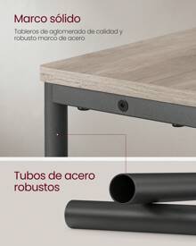 VASAGLE Mesa Auxiliar con Multienchufe, Mesa Auxiliar Estrecha con 3 Estantes, Mesa para Espacios Pequeños con Revistero, para Salón, Dormitorio, Estudio, Greige Melange y Negro Tinta - Gris - Ver 5