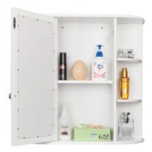 3-Tier Single Door Mirror Indoor Bathroom Wall Mounted Cabinet Shelf White - 白色 - 查看 3