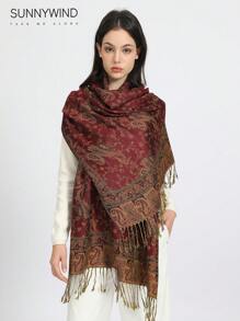 1pc Classic Paisley Jacquard Scarf, Suitable For All Seasons - Burgundy - View 7