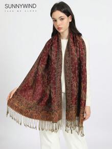 1pc Classic Paisley Jacquard Scarf, Suitable For All Seasons - Burgundy - View 3