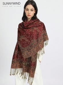 1pc Classic Paisley Jacquard Scarf, Suitable For All Seasons - Burgundy - View 6