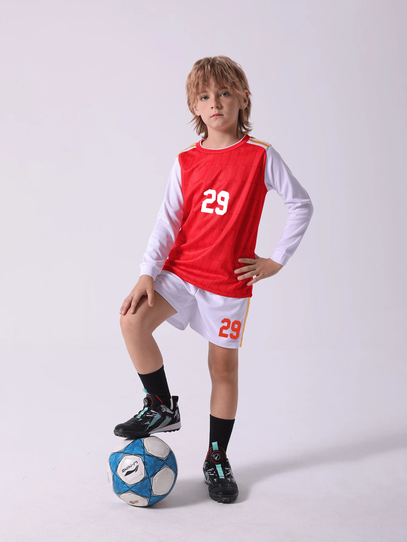 Kids & Teens' New Casual Sports Training Quick-Dry Long Sleeve Sportswear Set, Comfortable, Breathable, Suitable For Leisure, Sports, Football, Group Activities, Number 29