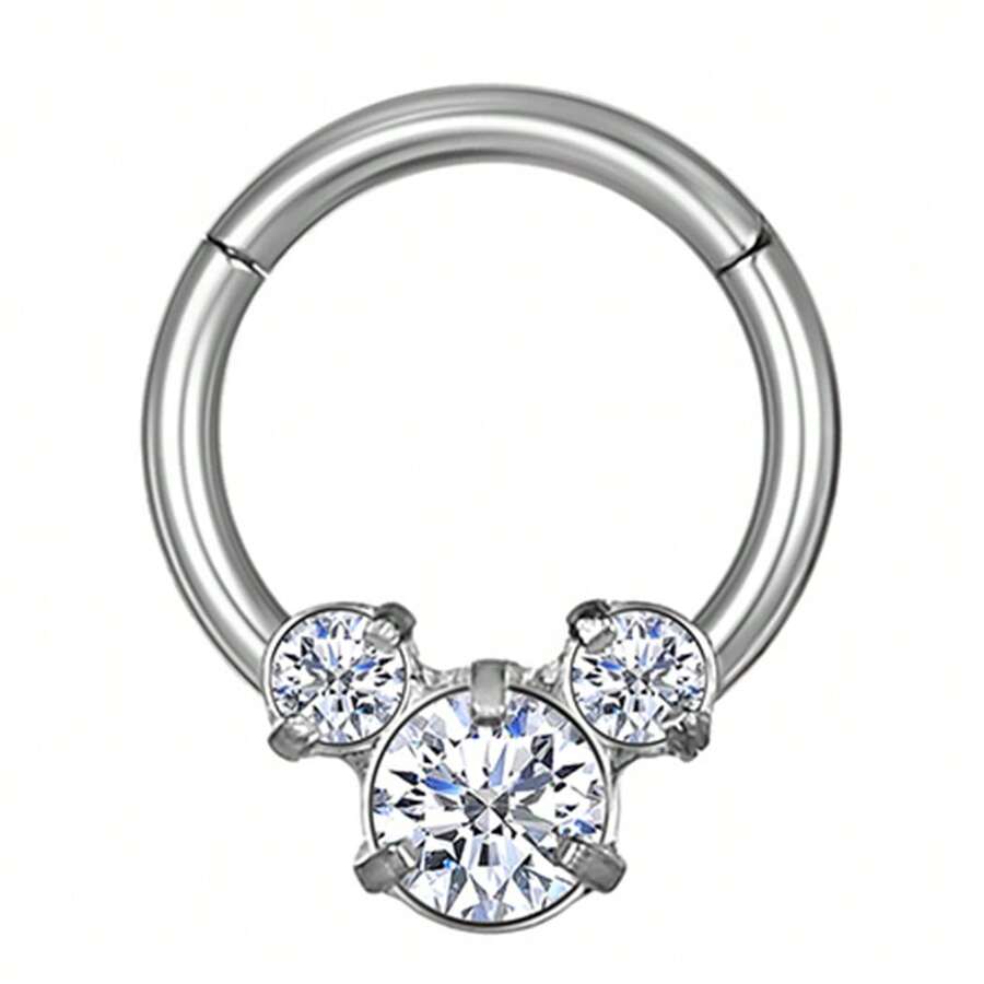 PIERCING RING SURGICAL STEEL PVD ARTICULATED SEGMENT ZIRCONIA STUDDED 1.2X8 - Bạc - Xem 1
