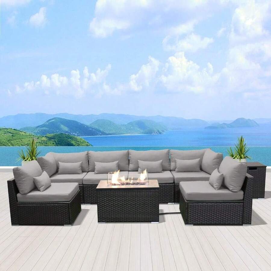 Patio Furniture Sectional Sofa With Gas Fire Pit Table Outdoor Patio