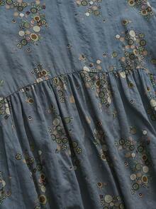 大码 V 领短袖全印花休闲时尚中长连衣裙