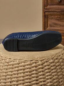 女士方头浅口平底休闲办公通勤鞋，黑色，百搭，适合秋季穿着 - 藏蓝色 - 查看 7