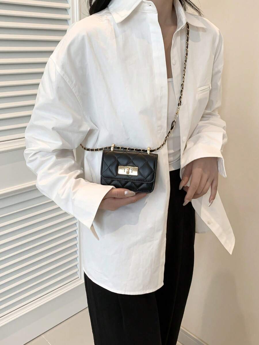 New Mini Square Bag Women Handbag Diamond Pattern Stitching Shoulder Bag Woven Chain Bag Flip Small Bag Lipstick Bag Cute Diagonal Cross-Body Bag Accessories Bag