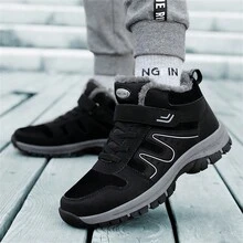 Giày thể thao nam nữ mùa đông 2024, bốt leo núi lót lông, giày TPR chống trượt, bốt cổ ngắn bằng da ấm áp, bốt đi tuyết cho nam. - màu đen - Xem 3