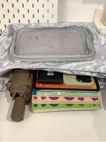 Bolso de correa japonés de satén brillante, bolso de hombro con pliegues, bolso cruzado de PVC transparente, billetera y bolso en forma de nube, regalo para niñas, suave y portátil - Negro - Ver 8