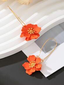 1 Pair Vibrant Orange Unique Floral Design Pendant Earrings For Women - Orange - View 2