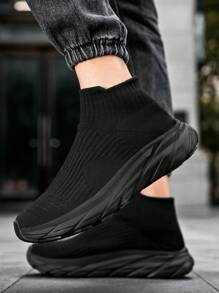 Men's Thick-Bottom Slip-On Shoes, Woven Breathable Warm Thermal Lined Sneakers, Men's Footwear Suitable For Autumn And Winter