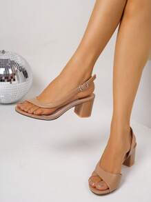 Giày sandal nữ hở mũi, quai ngang mắt cá chân, gót chunky, màu mơ phối lớp, chất liệu PU trong suốt, kiểu dáng casual, phù hợp với mọi trang phục mùa xuân hè. - Màu be - Xem 2