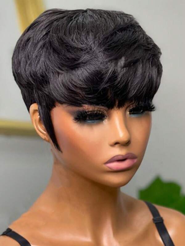 Pixie Cut Wigs Human Hair Straight Short Bob Wig For Women Brazilian Human Hair Full Machine Made Wigs Natural Black Color