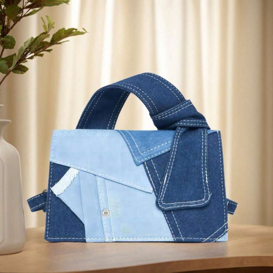 Women's Wallet Fashion Cute Women's Puni Bag With Long Bag Strap Cowboy Top Handbag Fashion Cowboy Patch Crossbody - 藍色 - 查看 1