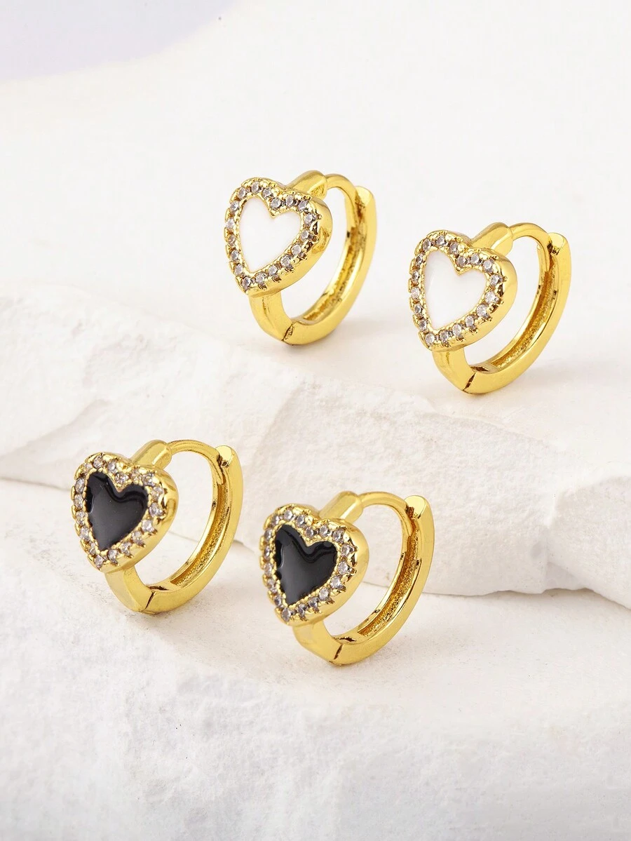 1 对情人节白色 CZ 宝石 18k 镀金铜女士耳环，奢华珠宝约会礼物 - 耳環 - 查看 1