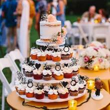 24 件他问她说是纸杯蛋糕装饰闪光戒指心形我愿意纸杯蛋糕食物精选适用于婚礼订婚新娘送礼会派对蛋糕装饰用品 - 彩色 - 查看 5